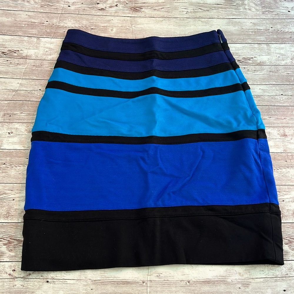 Express Multicolor Blue Striped High Waisted Knit Mini Pencil Skirt